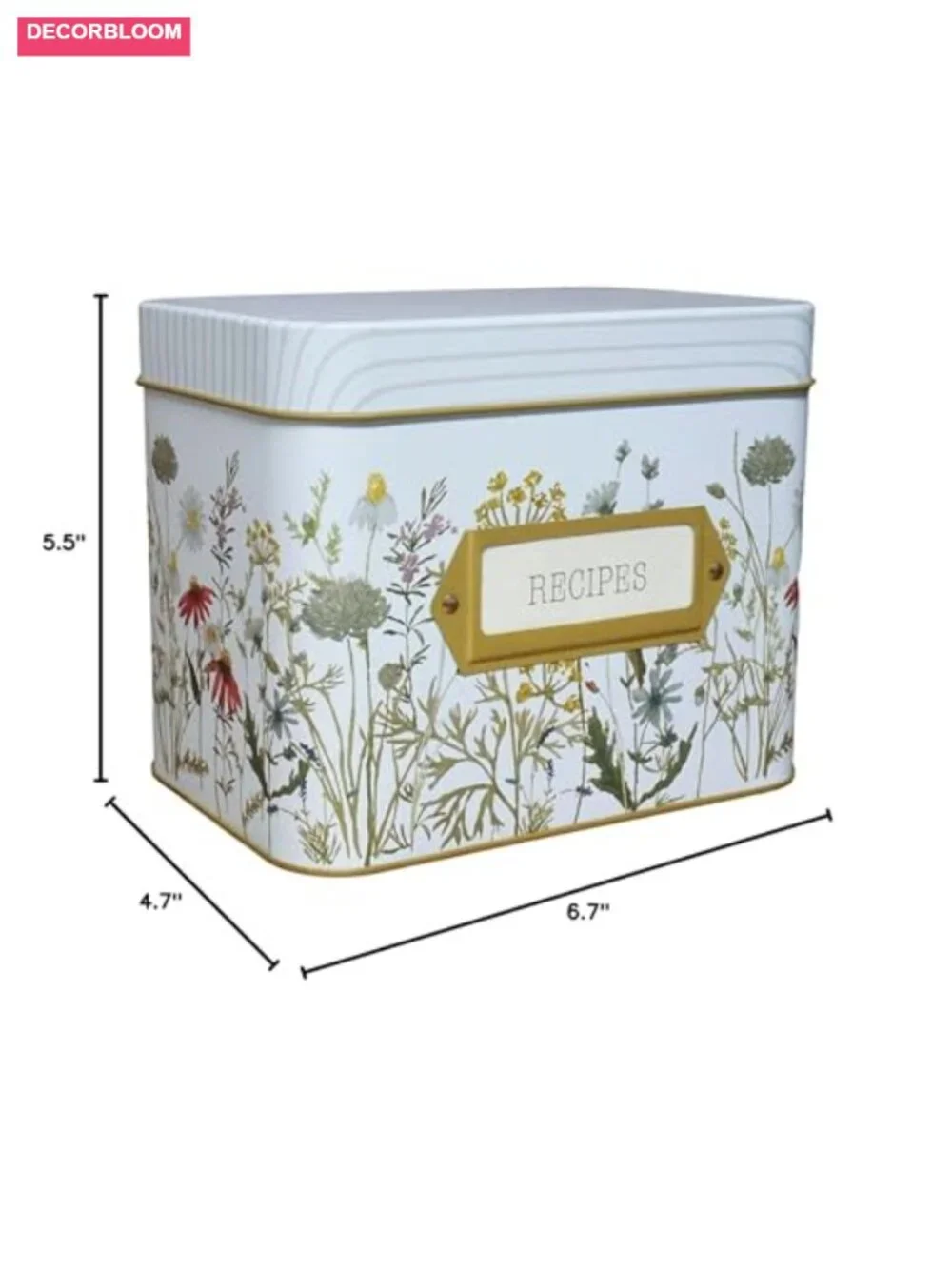 Recipe Box Tin with 100 4x6 Cards & 12 Dividers Wildflower Print